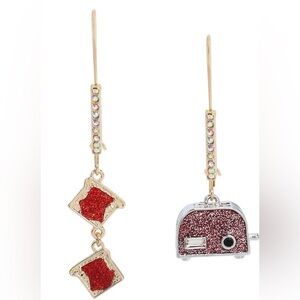 NWT Betsey Johnson Red and Gold Toaster jelly mismatched Earrings